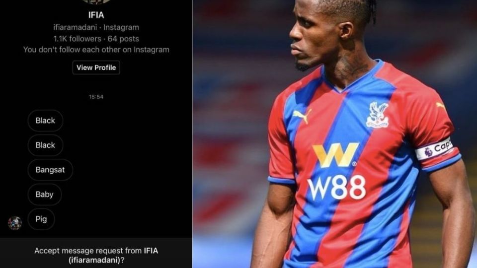An Instagram DM from an Indonesian user racially abusing Premier League star Wilfried Zaha. Photos: Instagram/@wilfriedzaha