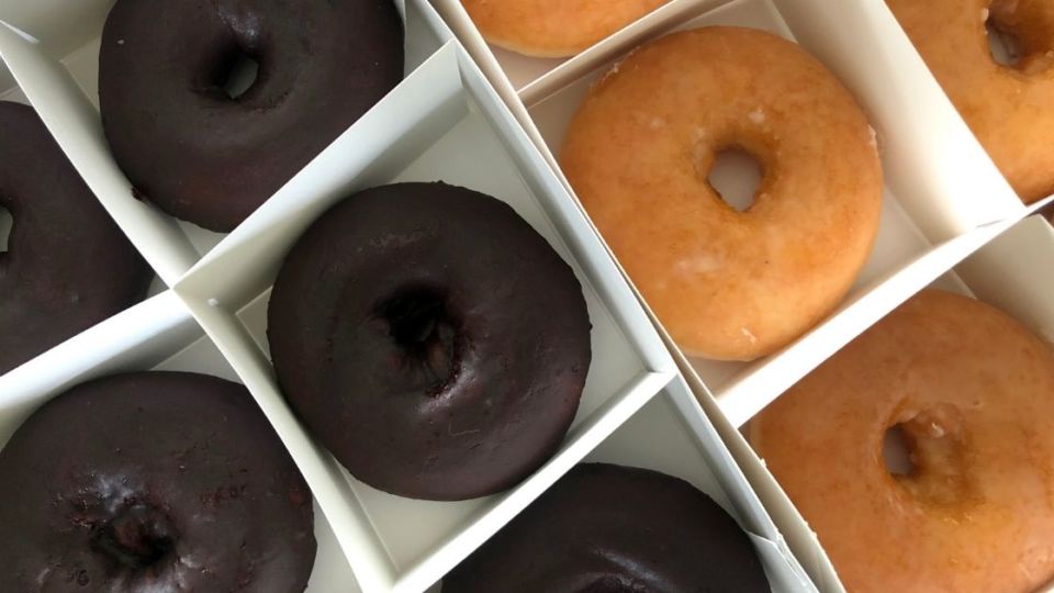 Chocolate Glazed Doughnuts is basically Krispy Kreme’s signature Original Glazed donuts ⁠— though the glaze is mixed with unsweetened cocoa powder, which covers the chocolate-flavored donuts. Krispy Kreme says this is the first of its kind in Indonesia. Photo: Nadia Vetta Hamid for Coconuts Jakarta