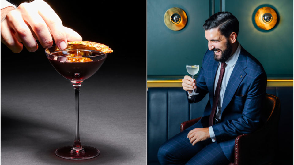 A cocktail called “Classic/Fashion,” at left, and a file photo of Vesper’s new bar manager Federico Balzarini, at right.