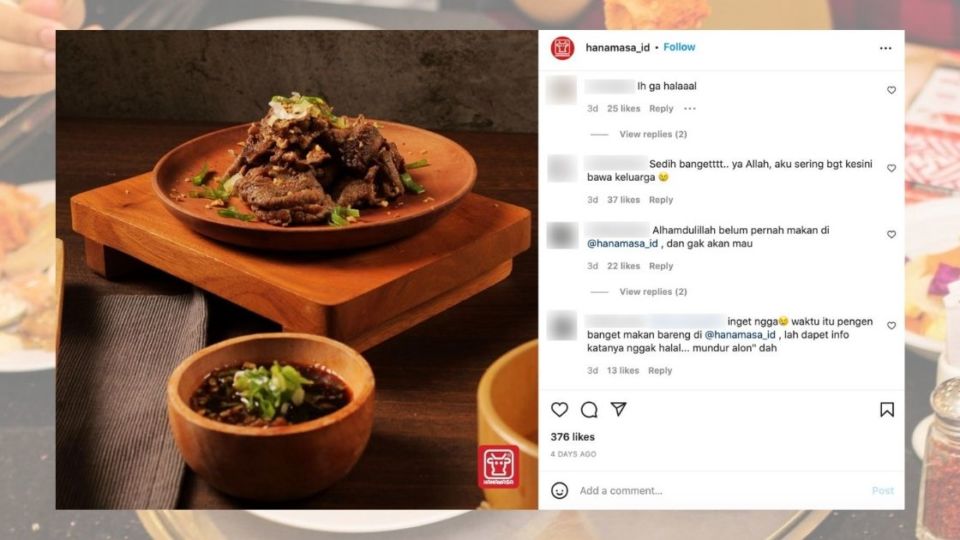 The year 2022 might have just begun, but already the figurative grill has cooked up a religious controversy surrounding popular Japanese all-you-can-eat chain Hanamasa. Screenshot from Instagram/@hanamasa_id