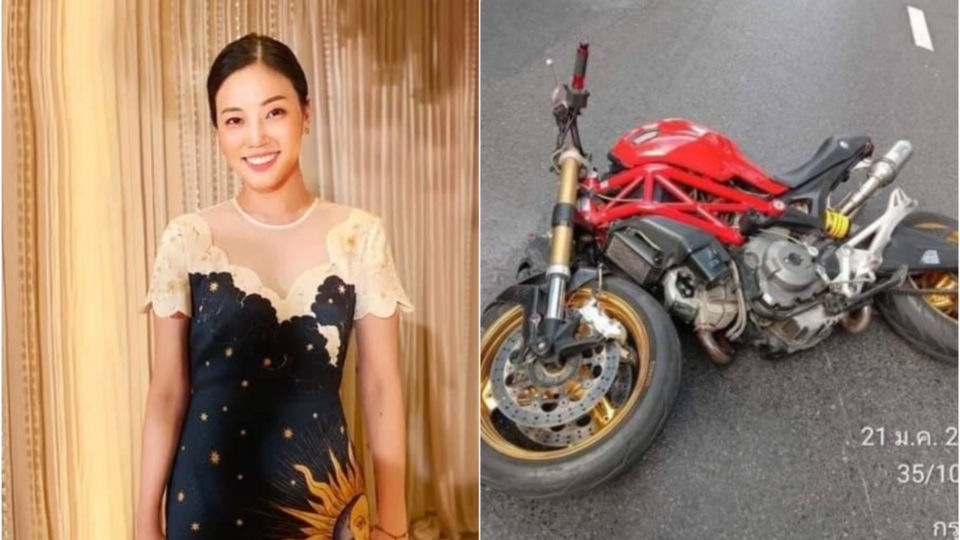 Waraluck ‘Doctor Kratai’ Supawatjariyakul, at left, and the Ducati motorcycle used by Lance Cpl. Norawich Buadok to kill her, at right.
