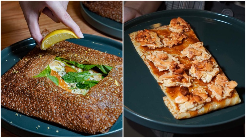 A French Fold galette (No.10) made with smoked Haddock and crepe (No.29) with almonds and salted caramel sauce. Photos: French Fold
