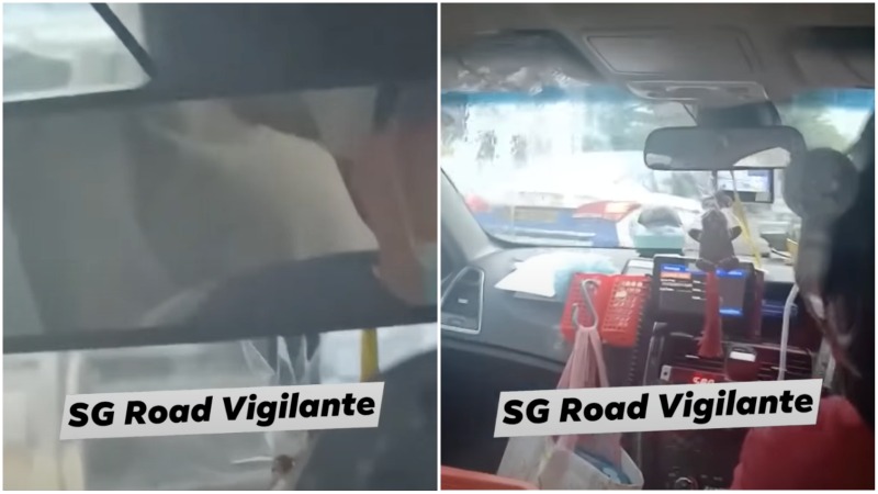 A woman claims her cab driver was staring at her breasts through the rearview mirrors. Photos: SG Road Vigilante/Facebook
