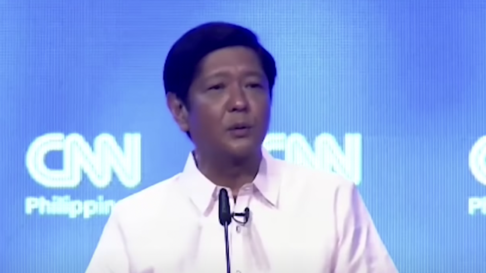 Screenshot: Bongbong Marcos at the 2016 Vice Presidential debates sponsored by CNN Philippines. (Youtube)