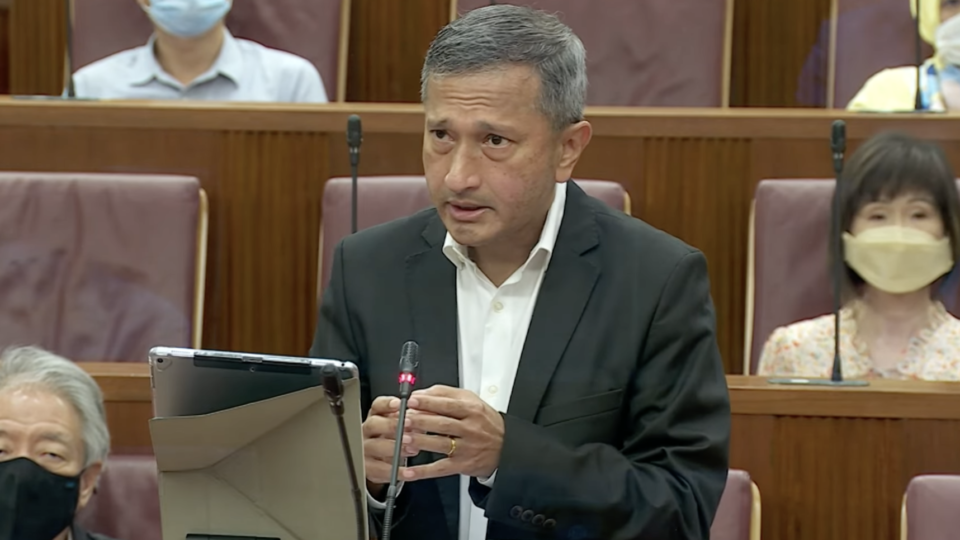 Minister for Foreign Affairs Vivian Balakrishnan speaks in parliament today. Photo: MCI
