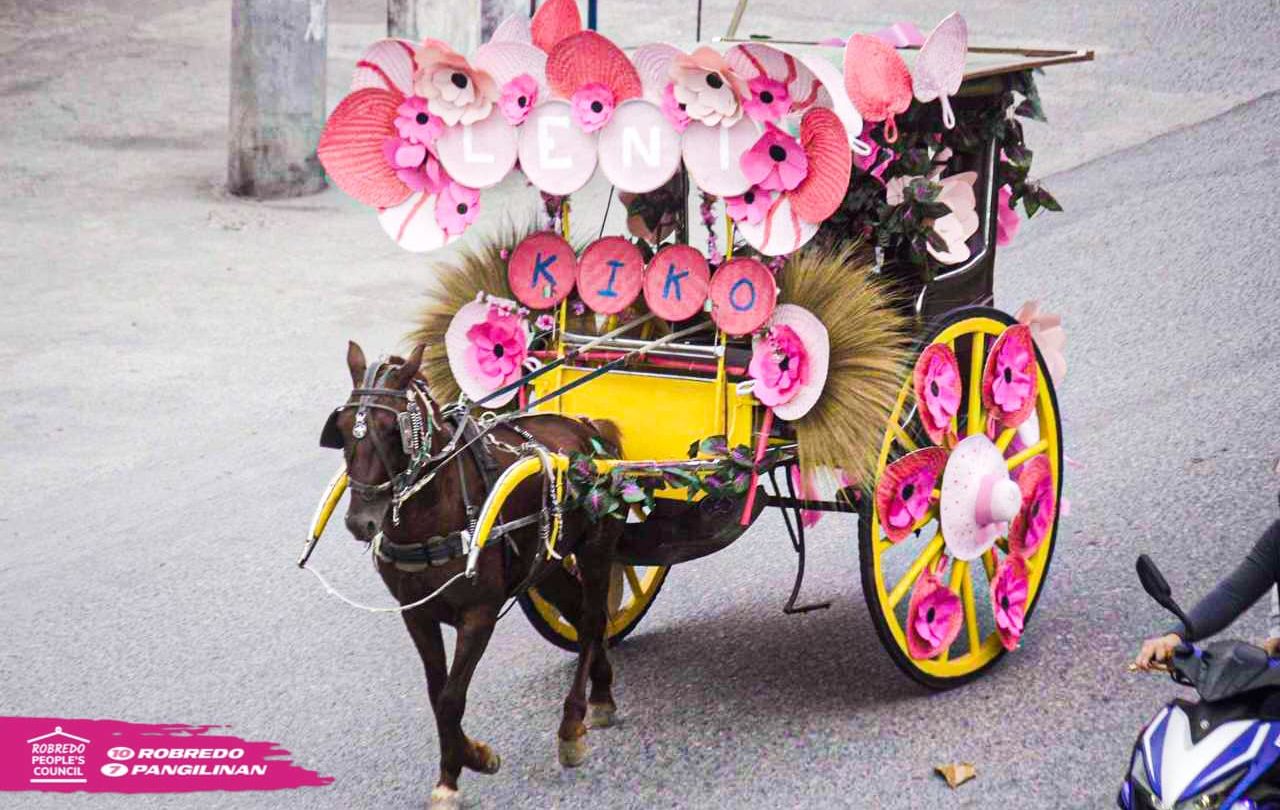 Supporters decked out their “kalesas” or carriages in pink as they showcased their support for the Robredo-Pangilinan tandem as campaign season kicked off today, Feb. 8. Image: Robredo People’s Council