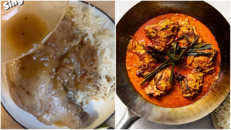 At left, Taipei-based freelance journalist Clarissa Wei’s version of Singaporean Chicken Curry, and the version that Singapore is more used to, at right. Photos: The New York Times
