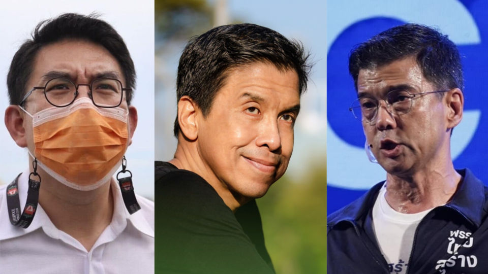 Bangkok governor candidates, from left, Wiroj Lakkhana-adisorn (Move Forward Party), Chadchart Sittipunt (independent), and Sgn. Ldr. Sita Divari (Thai Sang Thai Party)