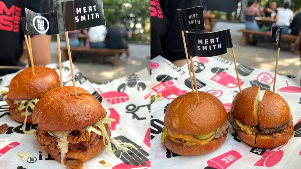 Two burgers from Meatsmith Xpress Jakarta: (L-R) Southern Fried Chicken Burger and Single Cheeseburger. Photo: Nadia Vetta Hamid for Coconuts Media