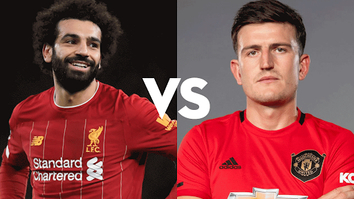 At left, Liverpool FC forward Mohamed Salah. Manchester United center-back Harry Maguire, at right. Photos: Manchester United, Liverpool