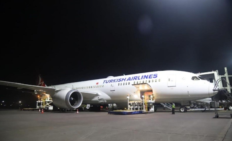 Turkish Airlines’ Flight THY-066 arrived at the Ngurah Rai International Airport on March 29, 2022. Photo: Obtained.