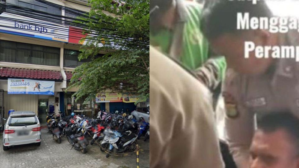 The suspect, identified as 43-year-old BS, tried to pull off the robbery at a Bank BJB branch on RS Fatmawati Street in Cilandak, South Jakarta (pictured) on Tuesday afternoon. Screenshots from Google Street View and video