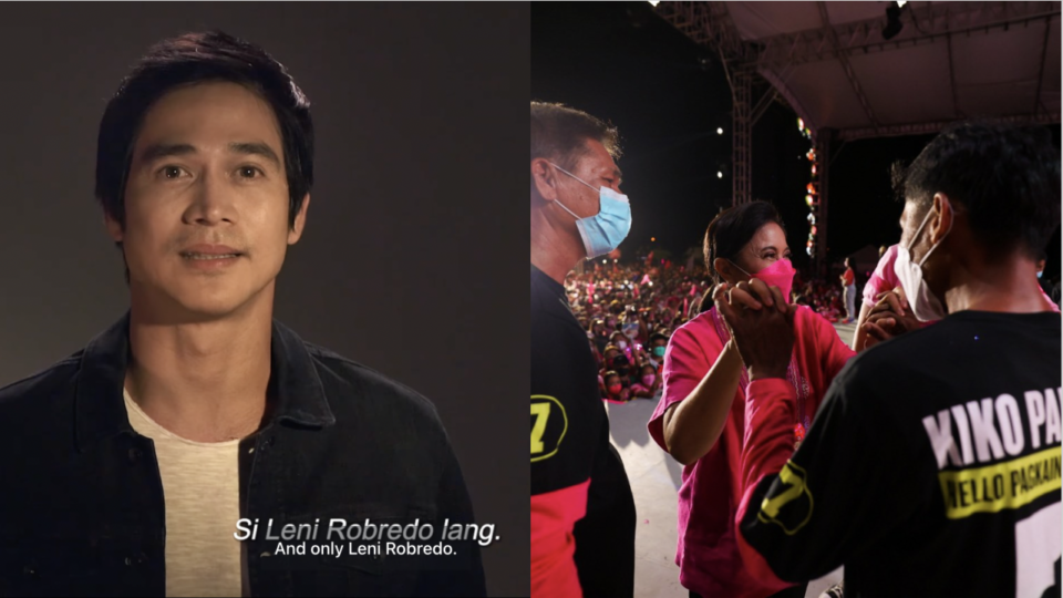 Piolo Pascual declared his support for Leni Robredo in a Facebook video. Image: Piolo Pascual PH / VP Leni Robredo (Facebook)