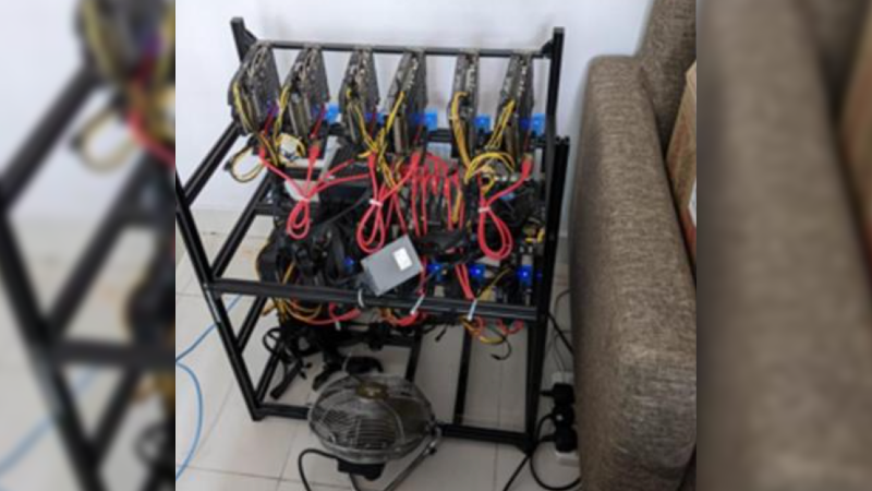 The mining rigs found in a UTown Residence apartment last week. Photo: NUS
