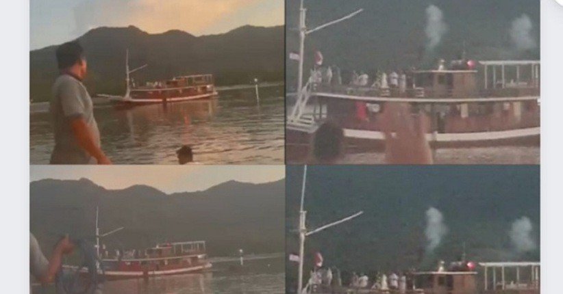 Tourists burst firecrackers near Kalong Island in the Komodo National Park on March 31, 2022. Photo: Screengrab.