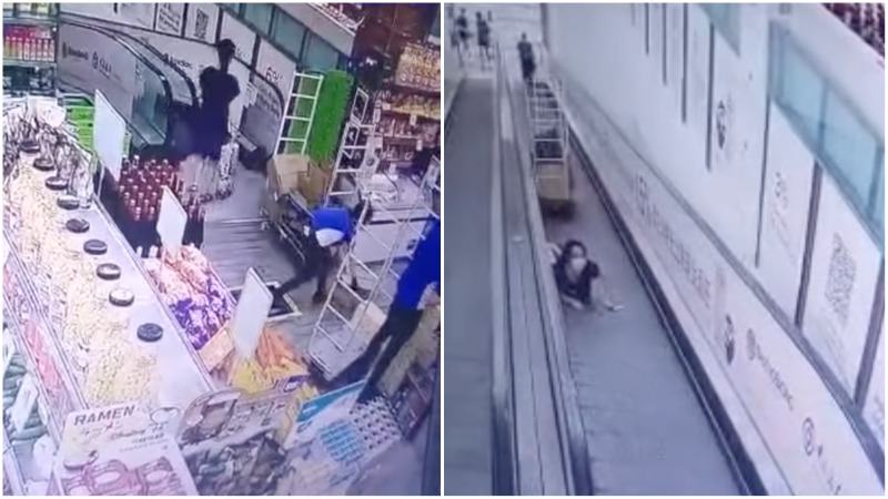 Screenshots from the surveillance footage at a Sheng Siong supermarket outlet in Canberra. Photos: Singapore Road Accident