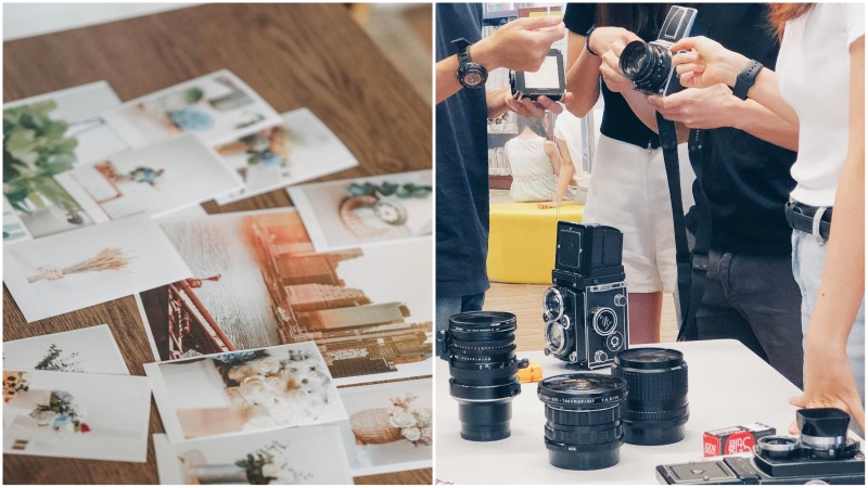 At left, 120 film prints and medium format cameras, at right. Photos: The Glass Hut
