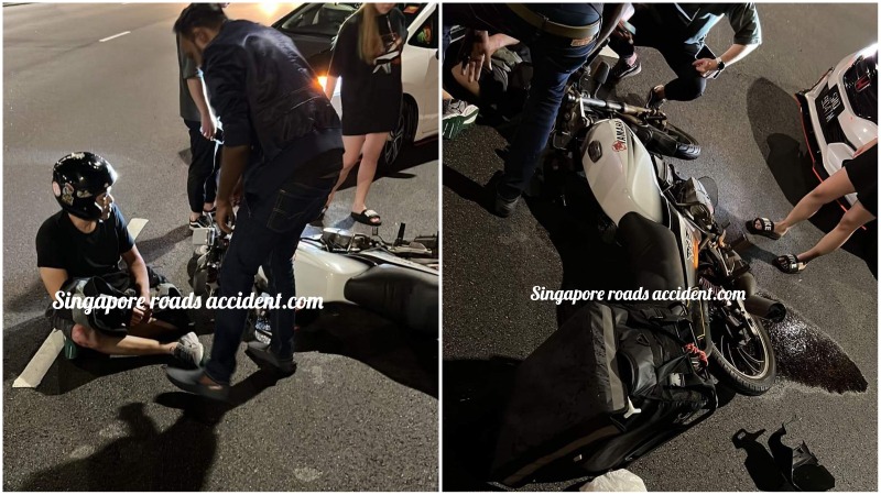 Photos of the accident involving a motorcyclist on the Central Expressway. Photo: Singapore Roads Accident/Facebook
