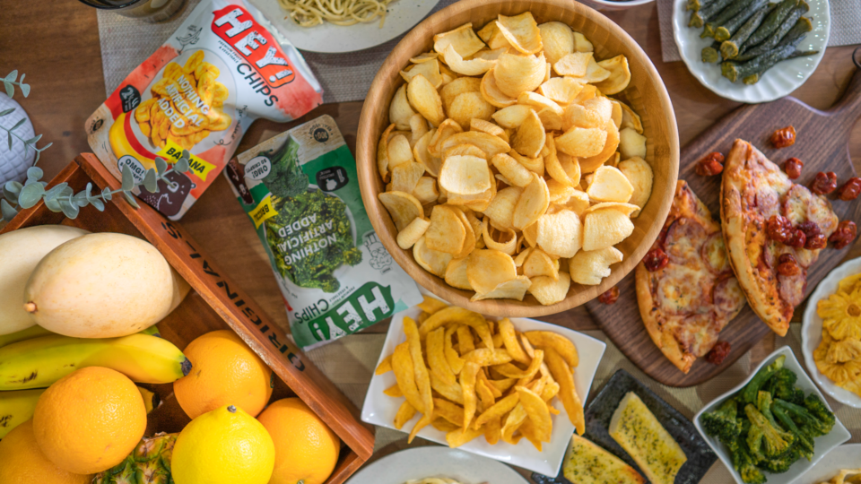 A spread of dehydrated chips by local startup Hey! Chips. Photo: Hey! Chips
