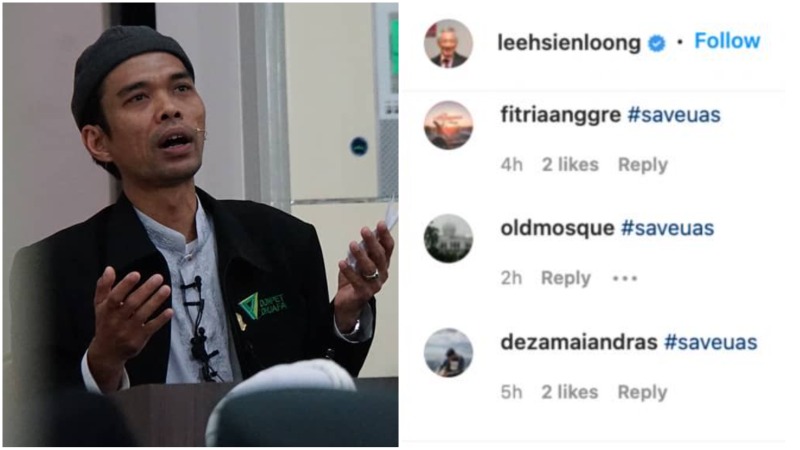 At left, Ustad Abdul Somad and his supporters spamming Lee Hsien Loong’s Instagram account. Photo: Ustadzabdulsomad_official/Instagram, Lee Hsien Loong/Instagram
