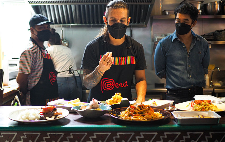 Chef Santiago Fernande, at center, at Buenazo.