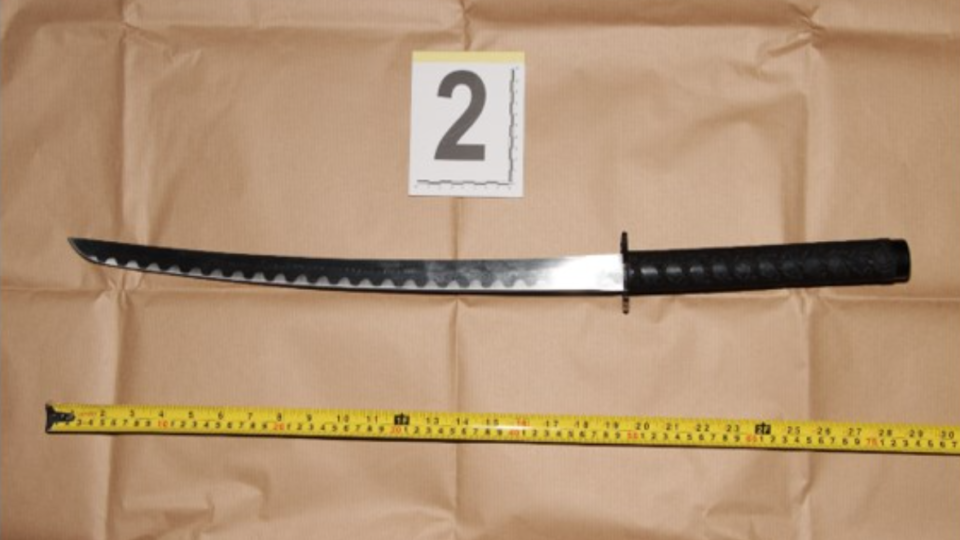 Police found the 73cm long katana in the trunk of the man’s car. Photo: Singapore Police Force