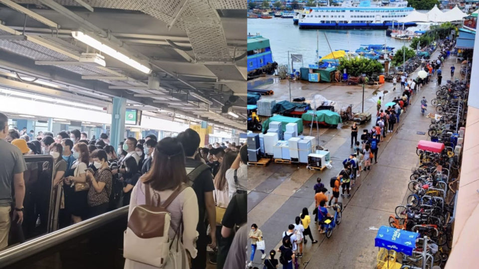 Photos showing people scrambling to work in Hong Kong after the lifting of the No. 8 typhoon signal. Photo: Facebook/Michelle Yu & AdamLi