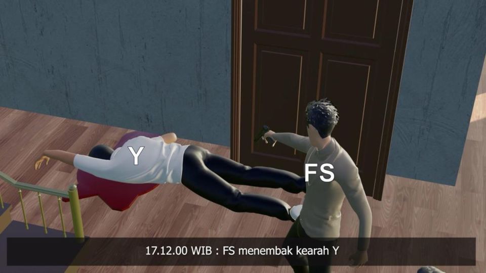 Screengrab from an animated crime scene reenactment for the murder of Brigadier Nofriansyah Yosua Hutabarat.