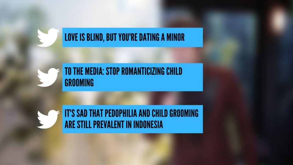 Tweets denouncing a 34-year-old Indonesian actor dating a 14-year-old girl.