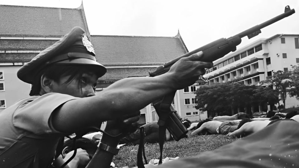 One of the unseen photos from the Oct. 6, 1976 massacre. The photo was taken by Somboon Ketpueng for the Siamrath newspaper.
