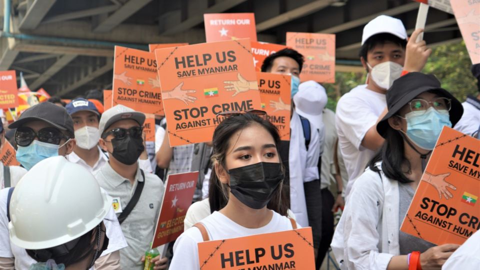 Activists protesting the military junta in Yangon. Photo by Saw Wunna on Unsplash