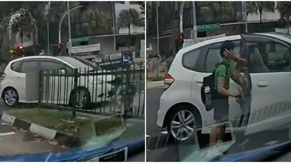 Screengrabs from the dash cam show a boy getting hit by a car in Teck Whye on Tuesday. Photos: Curiouschibai/Reddit
