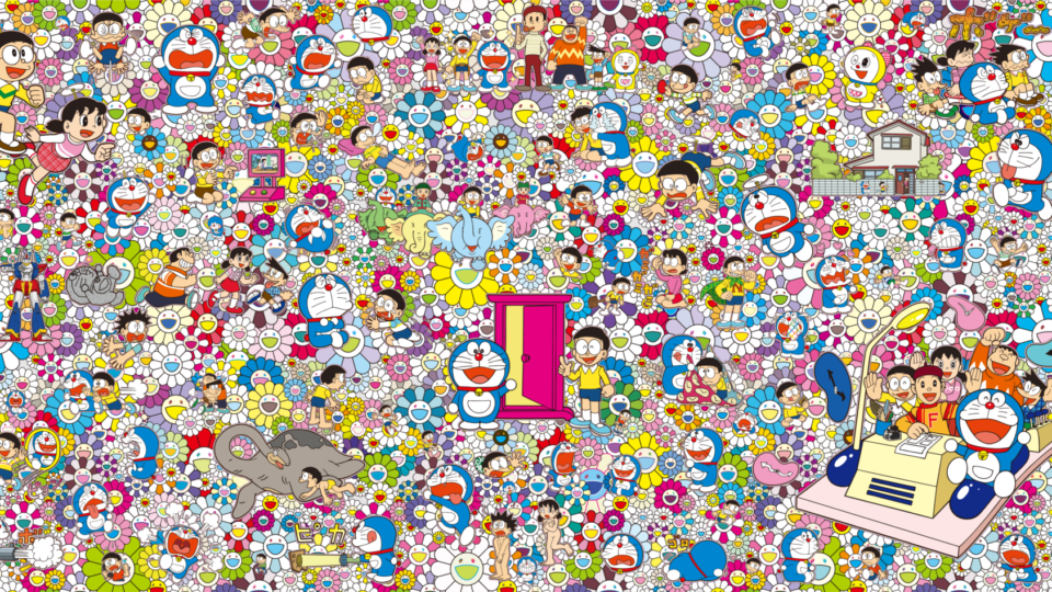 A 2017 Doraemon banner by Takashi Murakami. Image: Fujiko F. Fujio Pro
