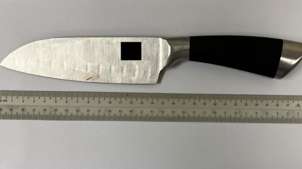 The knife used to injure four officers in the drug raid. Photo: Central Narcotics Bureau/Facebook
