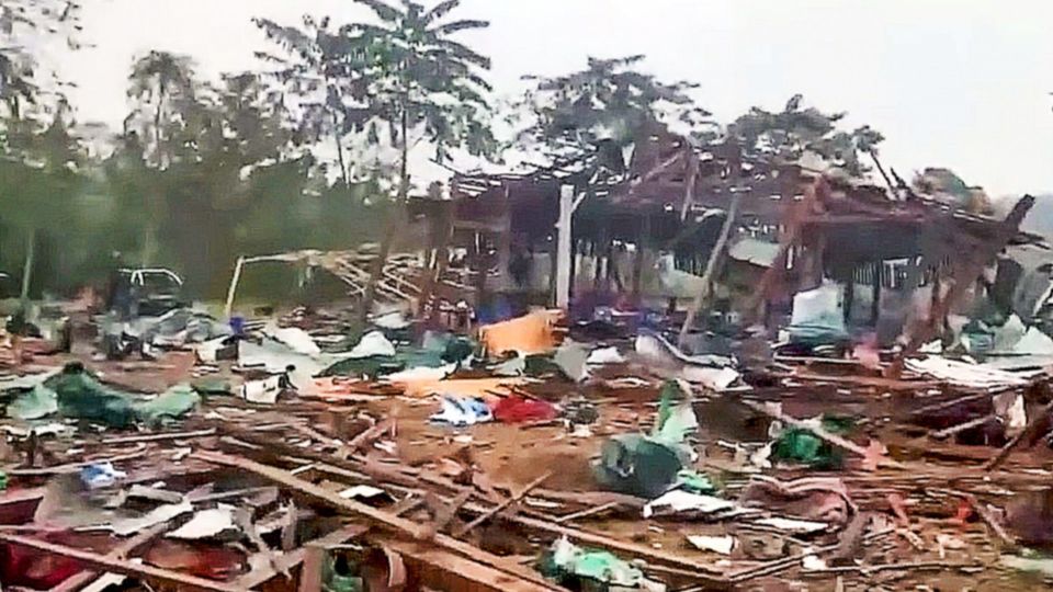 This screen grab shows the concert area following an airstrike targeting a Kachin gathering by the Myanmar junta in Hpakant township, northern Kachin state, Myanmar, Oct. 24, 2022, resulting in the death of a large number of civilians. Credit: 74 Media Video