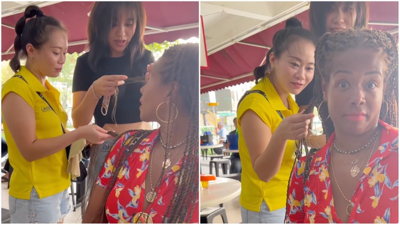 Screengrabs from a video showing two women grabbing Kelis’ braids. Photos: Kelis/Instagram
