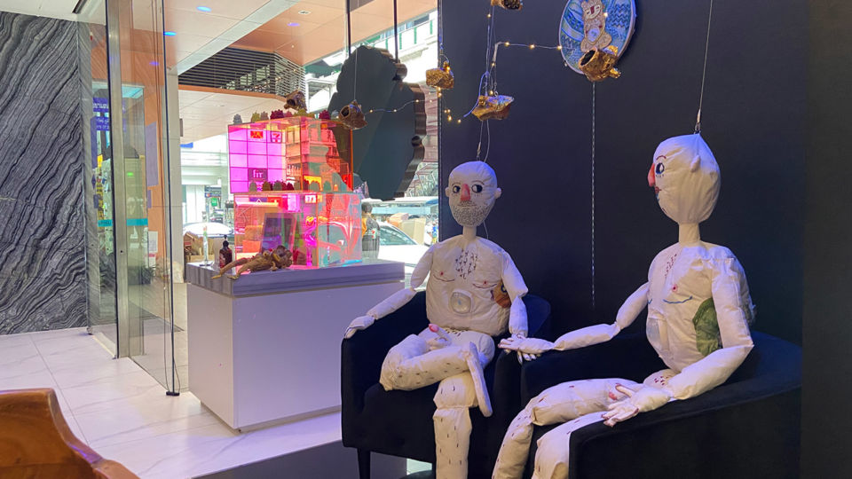 Anatomically notable puppets on display at Pulse Gallery’s new Phloen Chit location. Photo: Nicky Tanskul / Coconuts