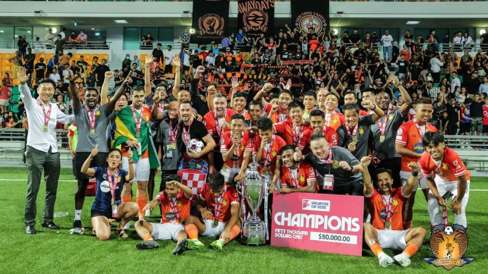 Hougang United wins the Singapore Cup 2022 at the Jalan Besar Stadium. Photo: Hougang United Football Club/Facebook
