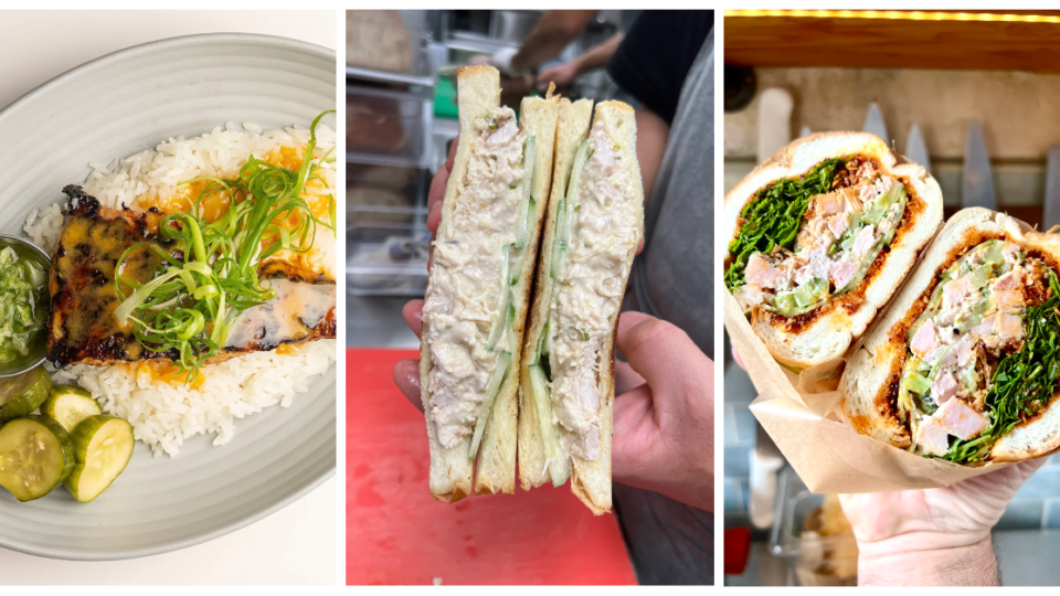 Hainan fish rice from Yang’s Kitchen, Hainan chicken sando from Open Market and Hainan turkey sub from Jeff’s Table. Photo: Wonho Frank Lee, Ralph Hsiao and Jeff’s Table via Eater