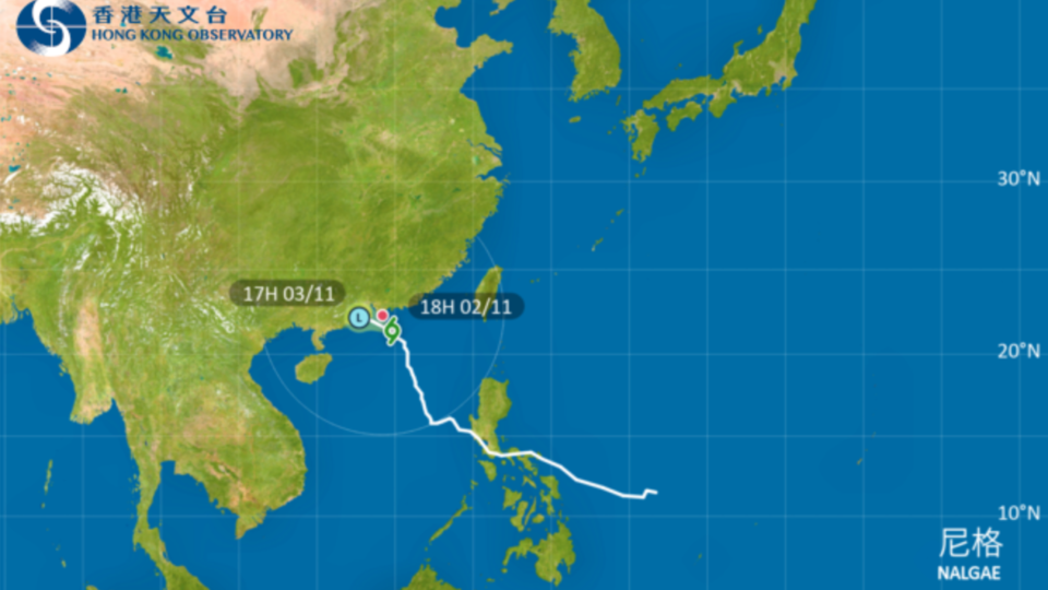 Tropical cyclone track of Nalgae. Photo: Hong Kong Observatory