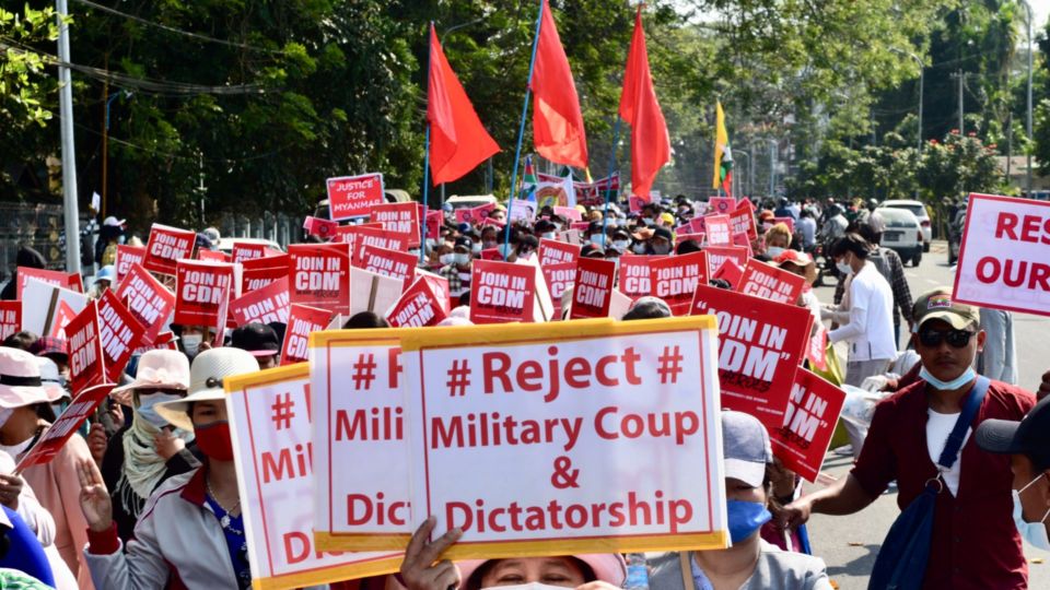 Anti-coup protesters in Yangon. Photo: Pyae Sone Htun / Unsplash.