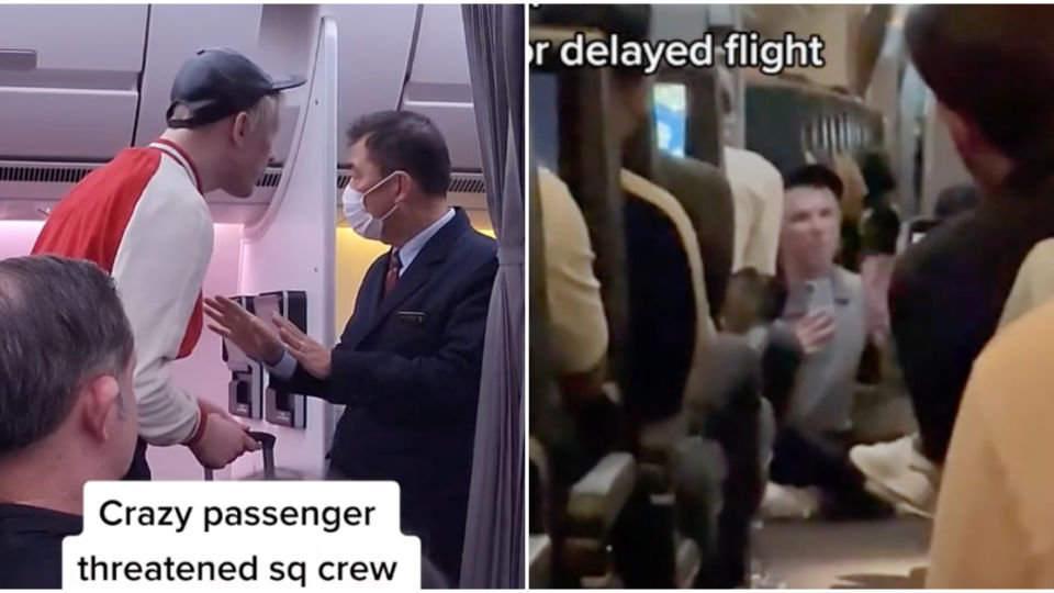 The passenger who was kicked off a Singapore Airlines flight on Tuesday. Photos: Simplyhappy777/TikTok, Strawb3rryb0ss/TikTok
