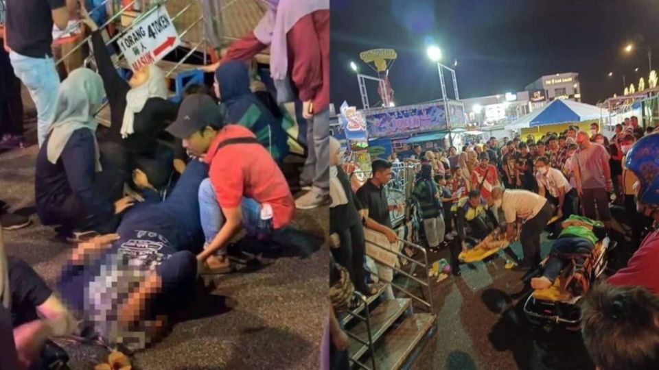 Two women and a child were injured after falling off from the ‘Sotong Ride’ at a fun fair last night in Puncak Alam/Photos from Facebook
