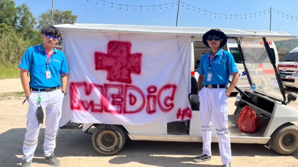 Staff members stand by one of the medic ‘buggies’ used at the Wonderfruit Festival this past weekend in an image posted by its emergency services firm on Tuesday afternoon. Photo: Standby Ambulance Co. Ltd.