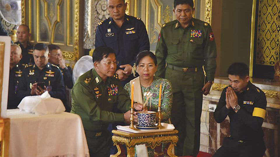 Military junta chief Snr. Gen. Min Aung Hlaing and his wife visit a Buddhist monastery in Thailand in February 2018. Credit: Myanmar military
