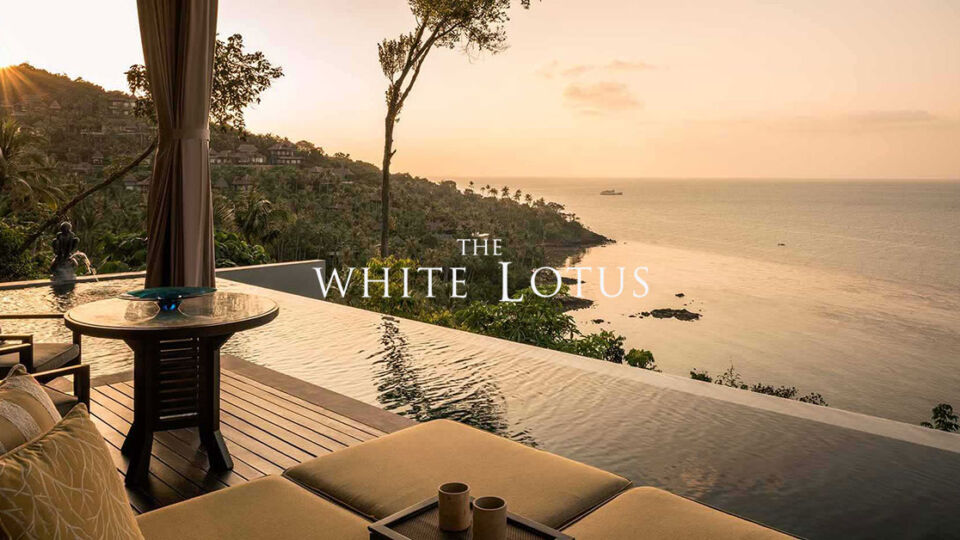 Photo: Four Seasons Samui promotional photo with the HBO White Lotus logo
