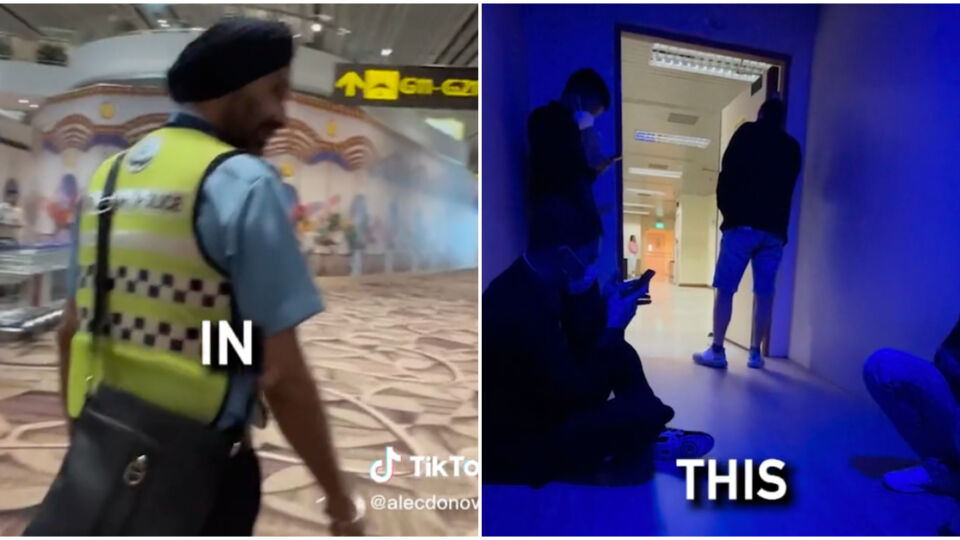 Screengrabs from a TikTok showing a man’s experience being detained by Singapore’s airport police. Photos: Alec Donovan/TikTok
