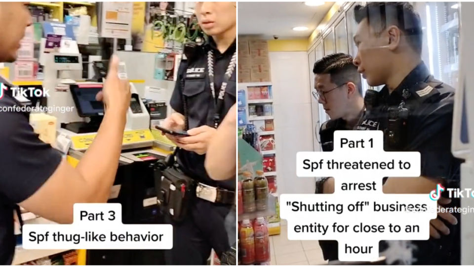 Screengrabs from the videos showing a Cheers staff being uncooperative with the police. Photos: Confederateginger/TikTok
