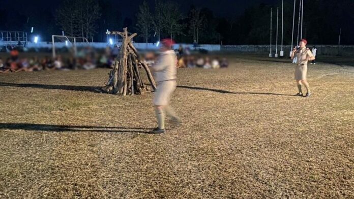 A group of students on Feb. 3 catch fire while trying to light a bonfire at a scout camp in Nong Bua Lamphu province. 