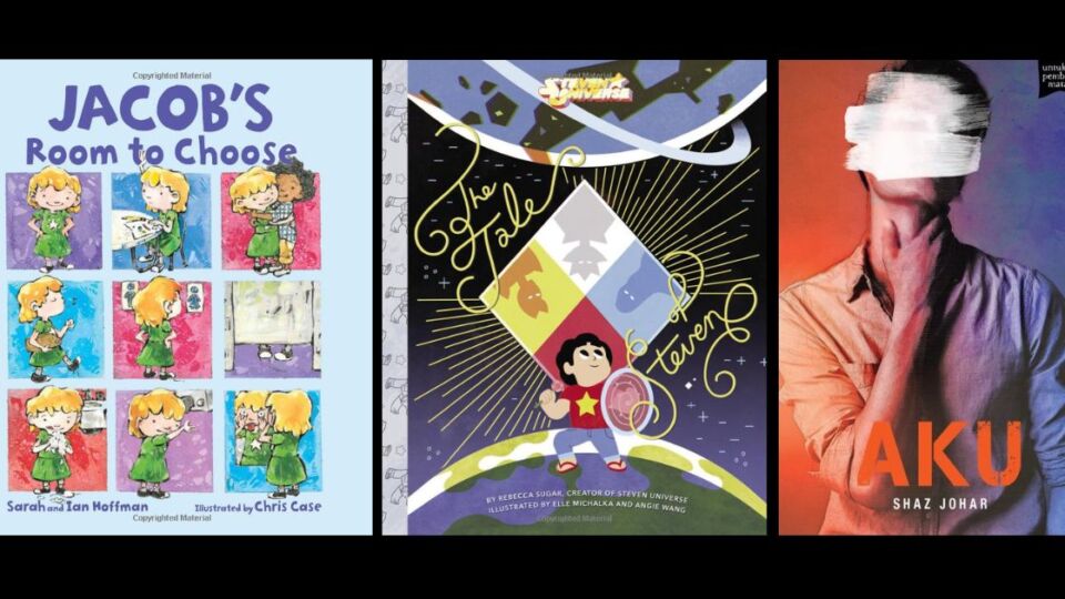 The covers of “Jacob’s Room to Choose” by Sarah Hoffman and Ian Hoffman, “Steven Universe: The Tale of Steven” by Rebecca Sugar and “AKU” by Shaz Johar. The three books were banned by Malaysia’s Home Ministry on 14 Feb, 2023.